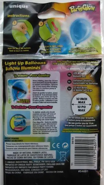 Photo de l’avis officiel: Unique Party Glow - Light Up Balloons Ballons LED — risque: Risque chimique
