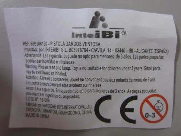 Photo de l’avis officiel: Inteibi Pistolet à jouets — risque: Étouffement