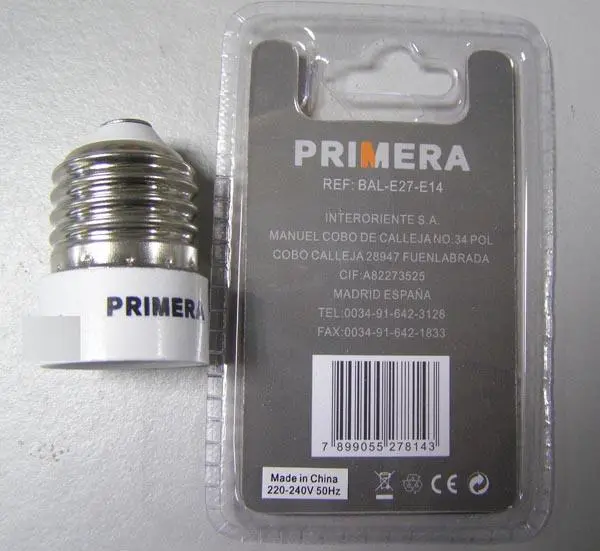 Photo de l’avis officiel: Primera Casquillo E27-E14 Porte-lampe — risque: Choc électrique
