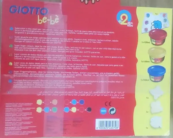 Foto aus der offiziellen Meldung: GIOTTO Be-Bè Fingerfarbe Set — Risiko: Ersticken