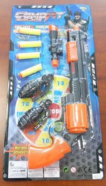 Foto do aviso oficial: Franga Toys COMBAT POLICE Conjunto de pistola de brinquedo — risco: Engasgamento