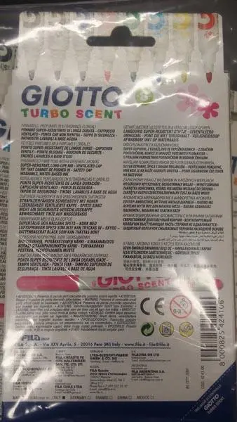 Foto dell’avviso ufficiale: GIOTTO / FILA TURBO SCENT - scented fibre pens Penne a punta di feltro — rischio: Rischio chimico