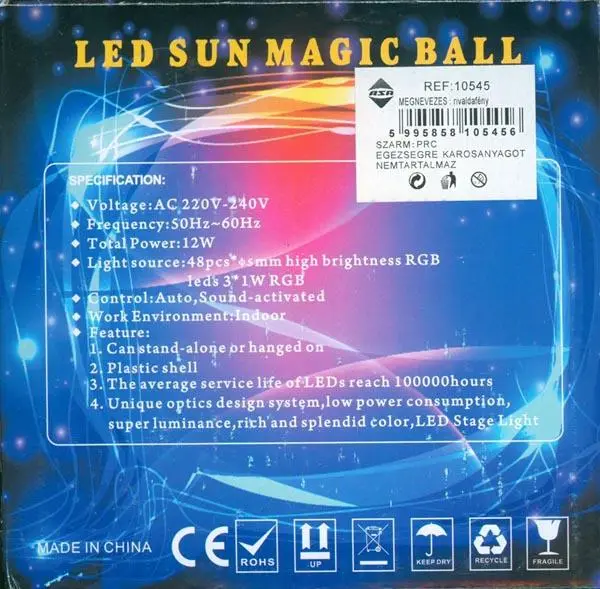 Foto do aviso oficial: Asa LED SUN MAGIC BALL / Rivaldafény Luz — risco: Choque elétrico & Incêndio