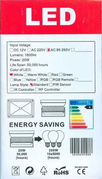 Photo from the official notice: LED FLOOD LIGHT 20W — electric shock risk