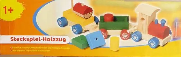Foto do aviso oficial: Qsource Steckspiel-Holzzug ('Peg-in-hole wooden train') Comboio de brinquedo de madeira — risco: Químico