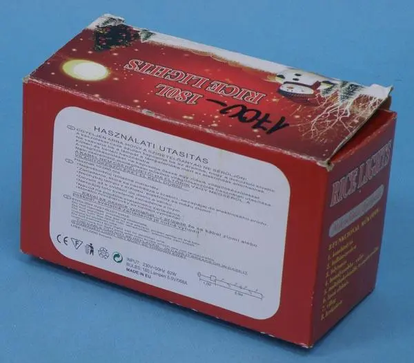 Photo from the official notice: 1.) 180L RICE LIGHTS; 2.) 240L RICE LIGHTS; 3.) 320L RICE LIGHTS lighting chains — electric shock & fire risk