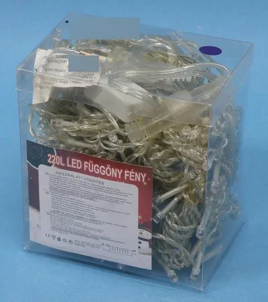 Foto aus der offiziellen Meldung: 1) 216L LED FÜGGÖNY FÉNY; 2) 220L LED FÜGGÖNY FÉNY Beleuchtungsketten — Risiko: Elektrischer Schlag & Feuer