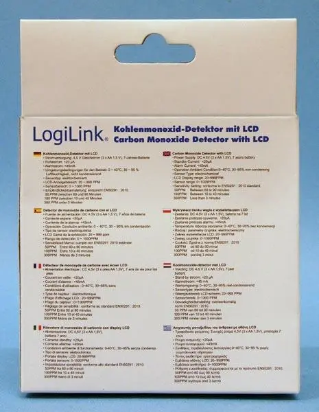 Photo from the official notice: Logilink Carbon Monoxide Detector with LCD — suffocation risk
