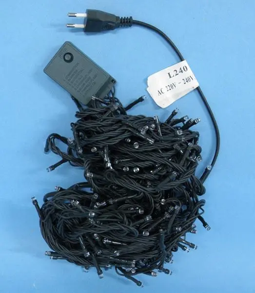 Photo from the official notice: 1) 180 LED LIGHT; 2) 240 LED LIGHT lighting chain — electric shock & fire risk