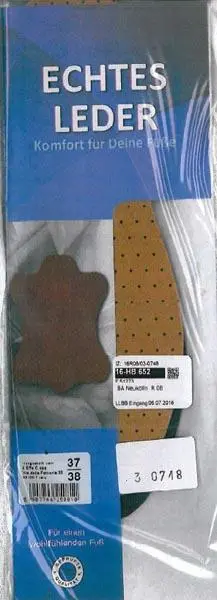 Photo de l’avis officiel: Einlegesohlen 37/38 Semelles intérieures — risque: Risque chimique