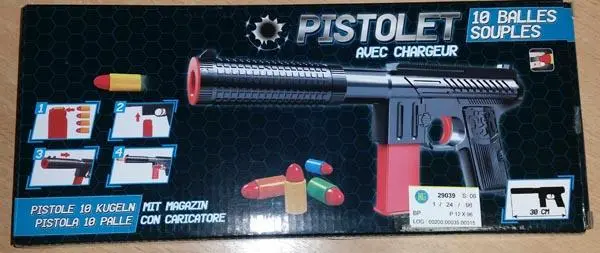 Photo de l’avis officiel: B&amp;G International Pistolet avec Chargeur ('Gun with magazine') Pistolet à jouets — risque: Blessures