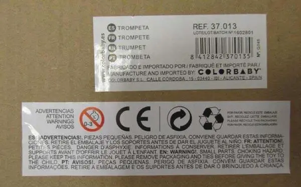 Foto do aviso oficial: Color Baby BAND GAME/ Dand Trombeta de brinquedo — risco: Engasgamento
