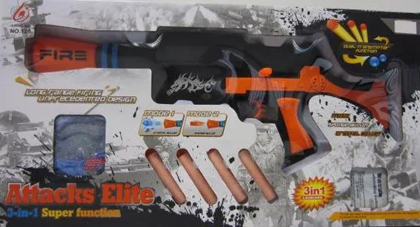 Photo from the official notice: Liang Yu Attacks Elite toy gun set — choking & injuries risk
