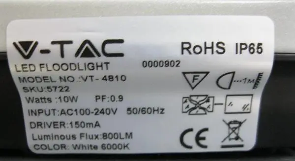 Photo from the official notice: V-TAC LED Floodlight — fire risk