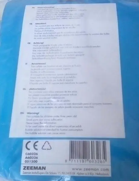 Photo from the official notice: Zeeman soap bubble toy — microbiological risk