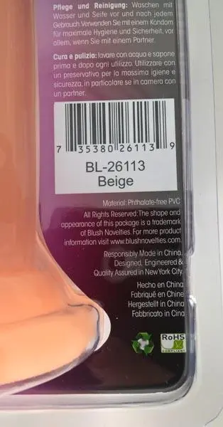 Photo from the official notice: Blush Novelties Basic Dong erotic article — environment risk