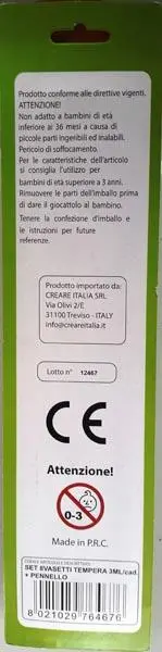 Foto uit de officiële melding: Set Acquerelli ('Set of water colours') Waterverf set — risico: Microbiologische risico's