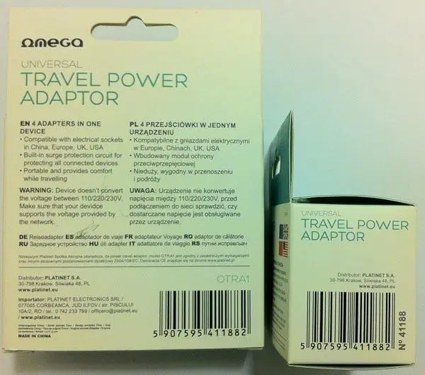Foto aus der offiziellen Meldung: Omega 4in1 Universal Travel Power Adaptor Reisestecker Adapter — Risiko: Elektrischer Schlag