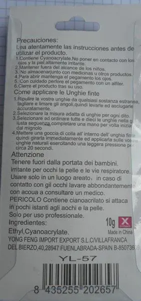 Foto dell’avviso ufficiale: Yes Love Nail glue Colla per unghie false — rischio: Rischio chimico