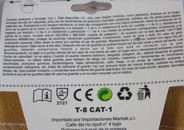 Photo from the official notice: Liyset Guantes jardineria y bricolaje / Garden gloves and yourself / Gants de jardin et bricolage work gloves — chemical risk