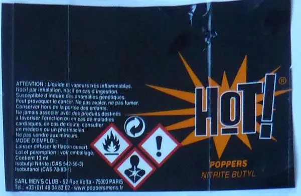 Photo de l’avis officiel: Men's Club - Poppers men's HOT! Poppers Nitrite Butyl — risque: Risque chimique