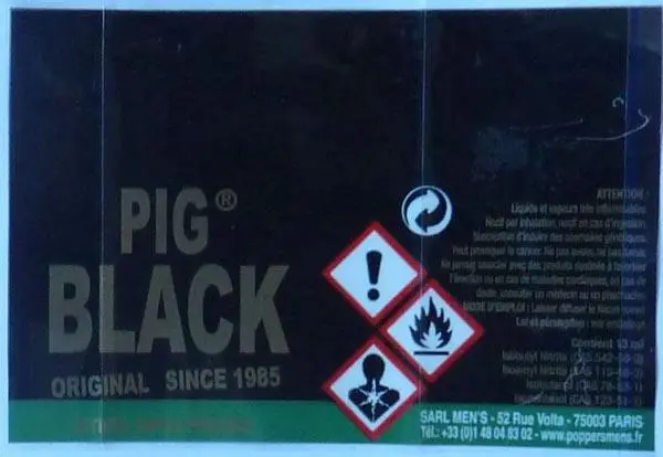 Photo de l’avis officiel: Men's Club - Poppers men's PIG BLACK - Nitrite Amyle Poppers — risque: Risque chimique