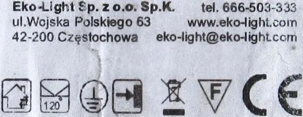 Foto do aviso oficial: Eko-Light Naswietlacz LED 20W Projetor LED — risco: Choque elétrico & Incêndio