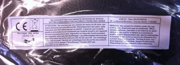Photo de l’avis officiel: VIDECO BALLON EXPRESS Bâton de lueur — risque: Risque chimique