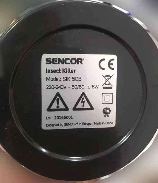Photo from the official notice: Sencor Insect Killer — electric shock risk