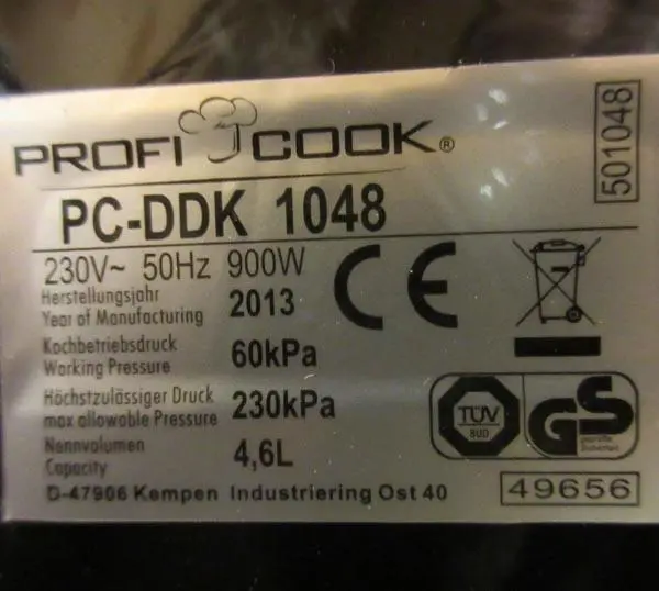 Photo de l’avis officiel: PROFI COOK Dampfdruck-Kochtopf Cuisinière à pression électrique — risque: Brûlures & Choc électrique
