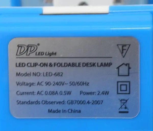 Photo from the official notice: Dp LED clip-on &amp; foldable desk lamp — electric shock & fire risk