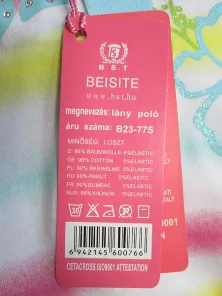 Foto aus der offiziellen Meldung: B.S.T. (beisite) lány póló ('Girls' T-shirt') Mädchen T-Shirt — Risiko: Ersticken