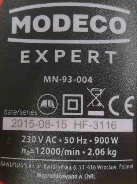 Photo de l’avis officiel: Modeco Expert Broyeur d’angle — risque: Coupures (A11/0055/17)