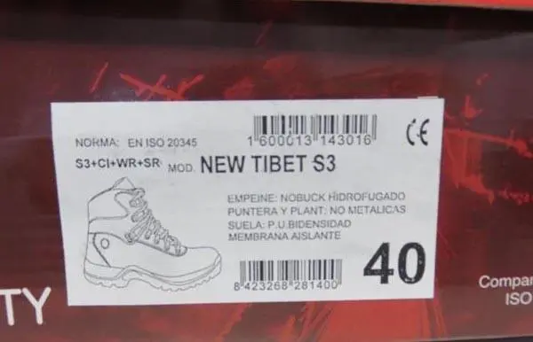 Photo from the official notice: TAO / Security Line Calzado de Seguridad (Safety shoes) — injuries risk