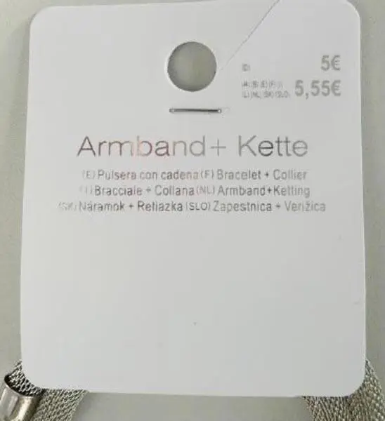 Photo de l’avis officiel: Tedi Armband + Kette (Bracelet and necklace) Ensemble de bijoux — risque: Risque chimique