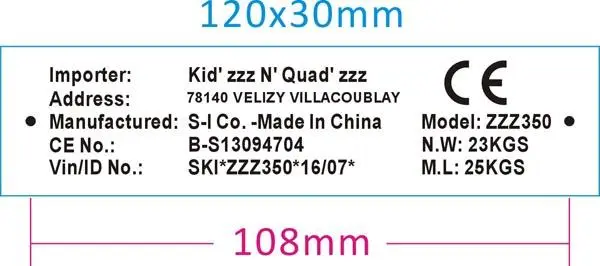 Photo de l’avis officiel: Kid' zzz N' Quad' zzz Mini moto électrique — risque: Coincement & Blessures