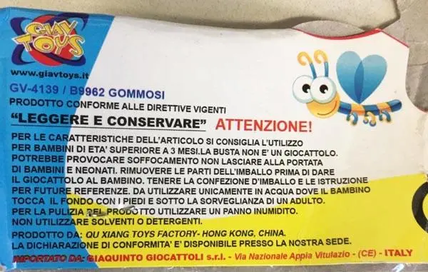 Foto dell’avviso ufficiale: Giav Toys Gommosi Giocattoli di plastica — rischio: Rischio chimico