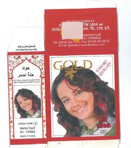 Photo de l’avis officiel: Gold Red Henna Kizil Produit colorant les cheveux — risque: Risque chimique