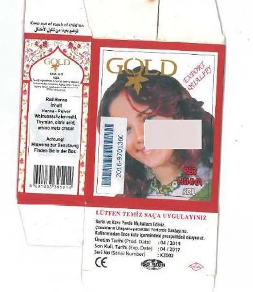 Photo de l’avis officiel: Gold Red Henna Kizil Produit colorant les cheveux — risque: Risque chimique