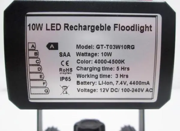 Foto uit de officiële melding: Green Power 10W Rechargeable floodlight LED Oplaadbare LED schijnwerper — risico: Elektrische schok