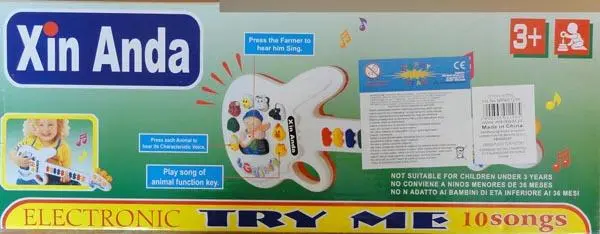 Foto del aviso oficial: Xin Anda / Happy Star Gitara na baterie ('Battery guitar') Guitarra de juguete — riesgo: Estrangulamiento