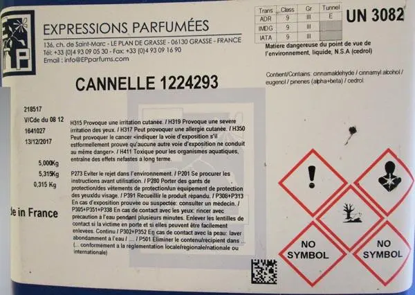Photo de l’avis officiel: TERRE DE BOUGIES / Expressions Parfumées Parfums de bougies — risque: Risque chimique