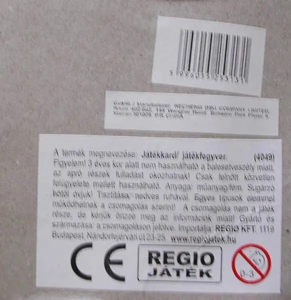 Foto uit de officiële melding: Regio Játék Super Gun Speelgoed pistool set — risico: Chemische risico's