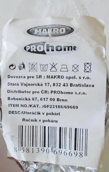 Photo from the official notice: MAKRO/ PROhome Rucník v poháru (' Towel in a cup') decorative towel — choking risk