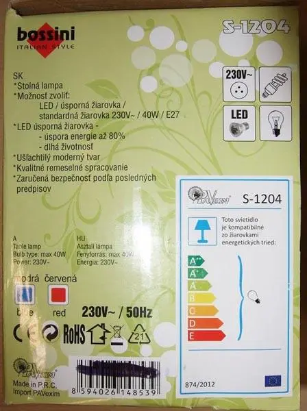 Foto do aviso oficial: STOLNÁ LAMPA/STOLNÍ LAMPA ('table lamp') Lâmpada de mesa — risco: Choque elétrico