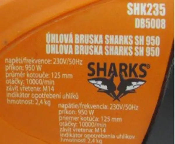 Foto aus der offiziellen Meldung: SHARKS UHLOVÁ BRÚSKA ('Angle grinder') Winkelschleifer — Risiko: Elektrischer Schlag & Verletzungen