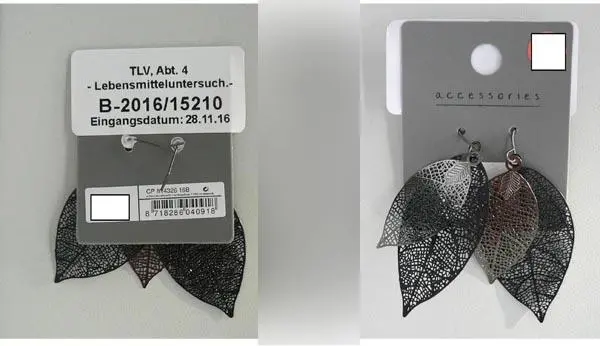 Foto dell’avviso ufficiale: Accessories Orecchini — rischio: Rischio chimico (A12/0557/17)