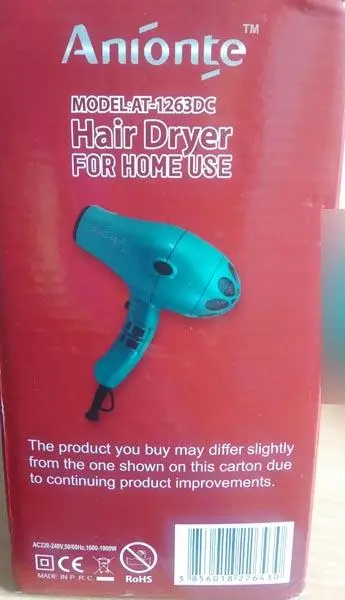 Foto do aviso oficial: ANIONTE Hair Dryer Secador de cabelo — risco: Queimaduras & Choque elétrico