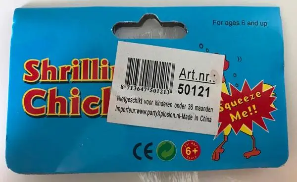 Foto dell’avviso ufficiale: PartyXplosion Shrilling Chicken Giocattolo di plastica — rischio: Rischio chimico