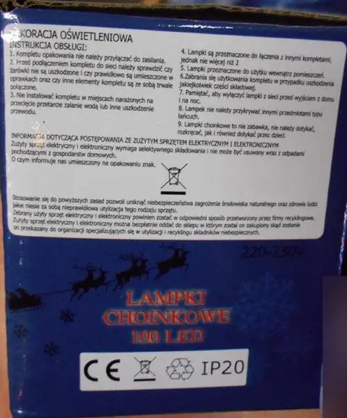 Photo de l’avis officiel: Lampki choinkowe [Christmas lights] Chaîne d’éclairage — risque: Choc électrique